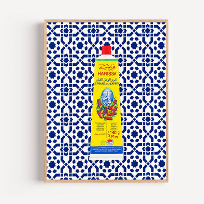 Poster Harissa - Pop méditerranéen sur carreaux bleus