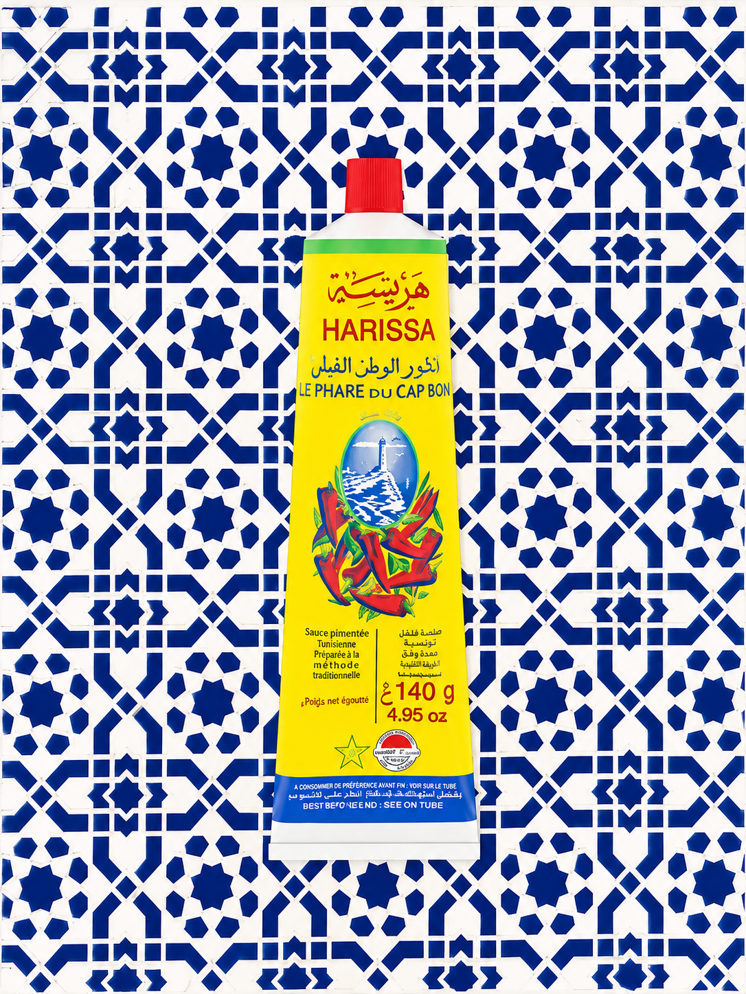 Poster Harissa - Pop méditerranéen sur carreaux bleus