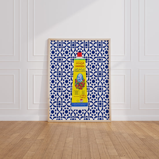 Poster Harissa - Pop méditerranéen sur carreaux bleus — Vierge - living-room
