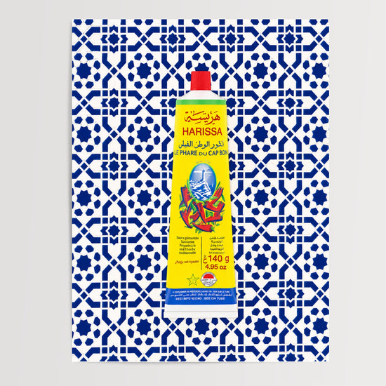 Poster Harissa - Pop méditerranéen sur carreaux bleus — Vierge - poster-presentation-produit