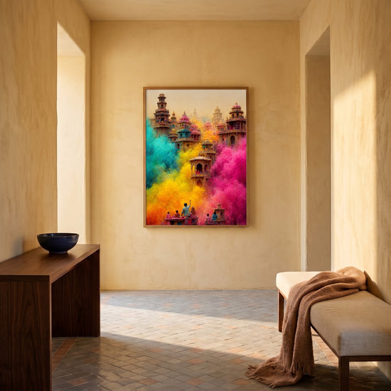 Poster Holi Inde - Explosion de joie et temples millénaires — Décor sur-mesure (IA)
