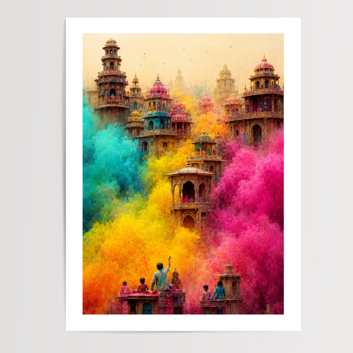 Poster Holi Inde - Explosion de joie et temples millénaires — Vierge - poster-presentation-produit — passe-partout blanc