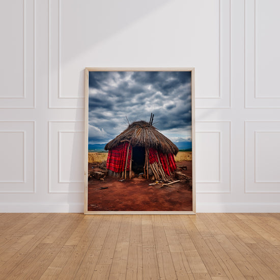 Poster Hutte africaine - Terre rouge et toit de chaume — Vierge - living-room