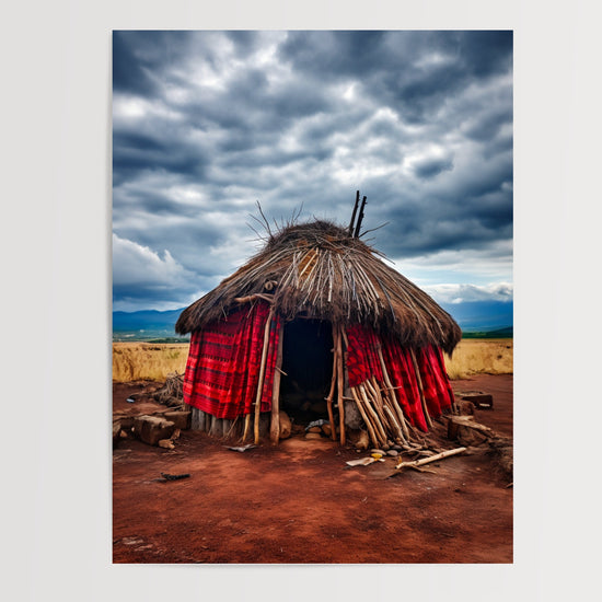Poster Hutte africaine - Terre rouge et toit de chaume — Vierge - poster-presentation-produit