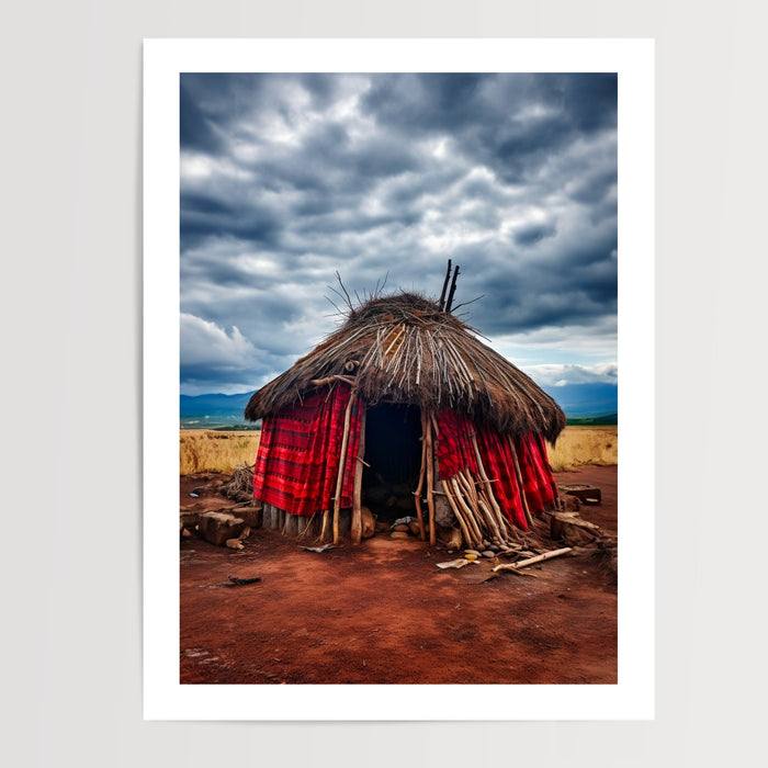 Poster Hutte africaine - Terre rouge et toit de chaume — Vierge - poster-presentation-produit — passe-partout blanc