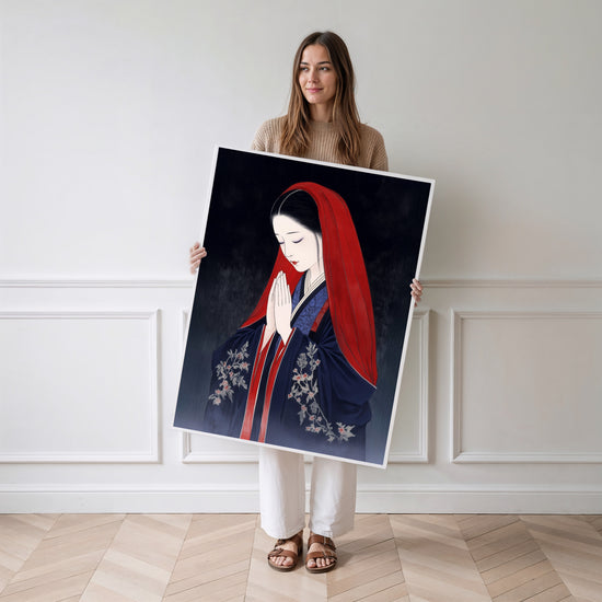 Poster Japon zen - Femme en prière aux couleurs d'estampe — Vierge - poster-femme-debout