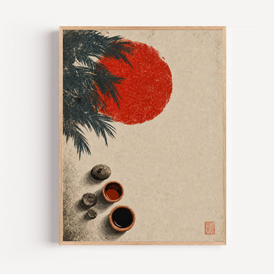 Japanisches Japan-Poster Teeceremonie – Wandbild mit roter Sonne