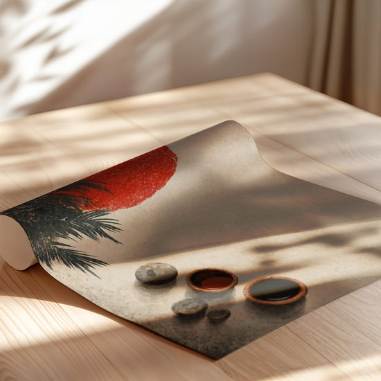 Poster japonais Cérémonie du thé - Soleil rouge et sérénité zen — Vierge - poster-enroullé