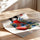 Poster japonais Fillette en kimono rouge - Grâce paisible et fleurs bleues — Vierge - poster-enroullé — passe-partout blanc