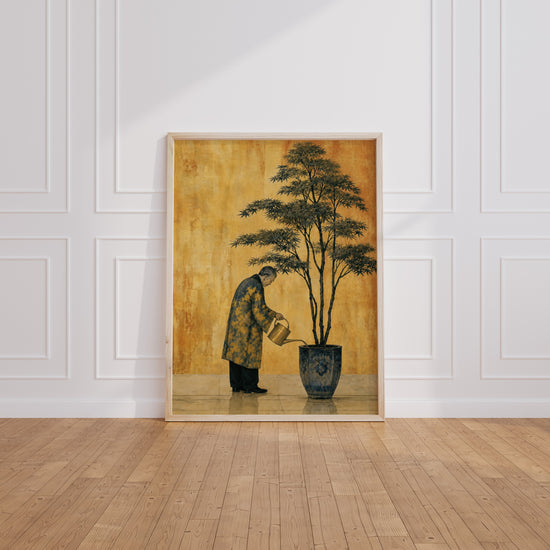 Poster japonais Jardinier et érable - Douceur zen sur fond doré — Vierge - living-room