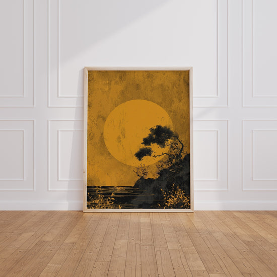 Poster japonais pin et soleil doré - Sérénité zen au crépuscule — Vierge - living-room