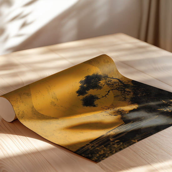 Poster japonais pin et soleil doré - Sérénité zen au crépuscule — Vierge - poster-enroullé