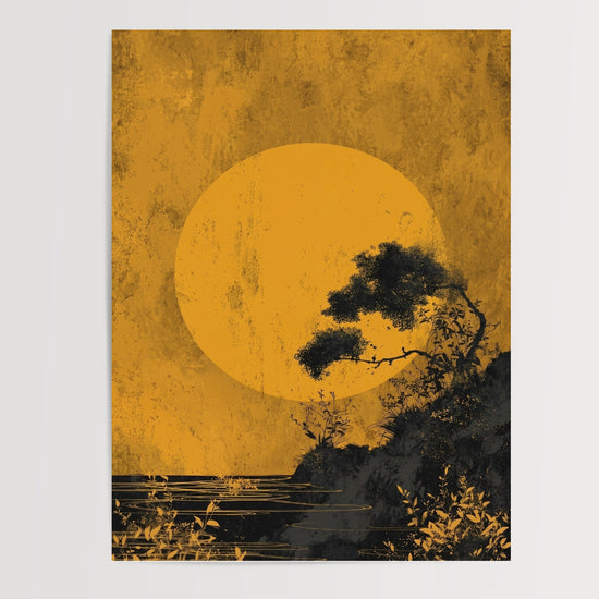 Poster japonais pin et soleil doré - Sérénité zen au crépuscule — Vierge - poster-presentation-produit
