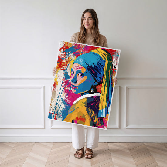 Poster Jeune Fille à la Perle - Vermeer version street art éclatante — Vierge - poster-femme-debout
