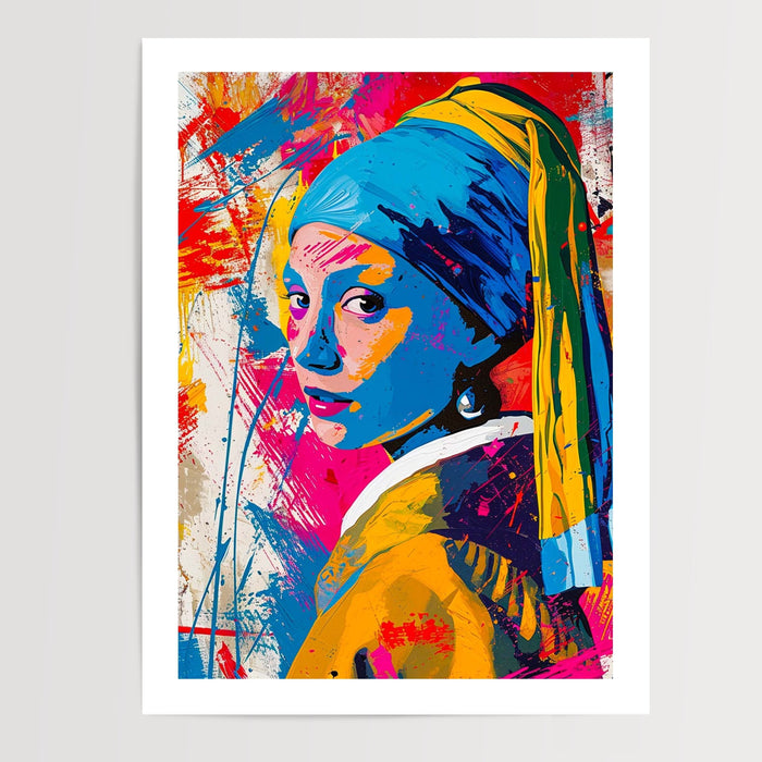 Poster Jeune Fille à la Perle - Vermeer version street art éclatante — Vierge - poster-presentation-produit — passe-partout blanc