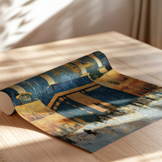 Poster Kaaba - Ferveur d'une nuit baignée de bleu et d'or — Vierge - poster-enroullé