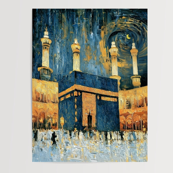 Poster Kaaba - Ferveur d'une nuit baignée de bleu et d'or — Vierge - poster-presentation-produit