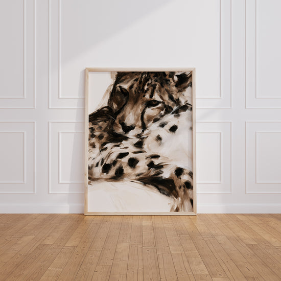 Resting Leopard Poster – Feline Serenity and Quiet Strength — Blank living room mockup
