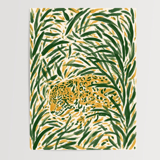 Poster Léopard - Camouflage félin dans une jungle verte et dorée — Vierge - poster-presentation-produit