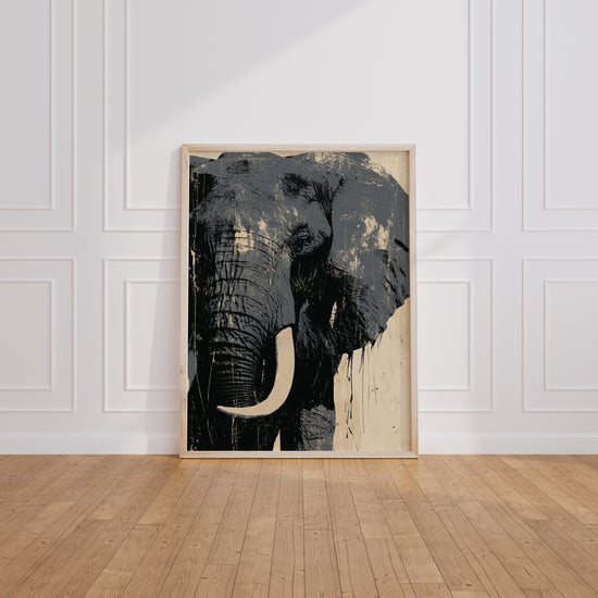 Poster Éléphant - Une présence tranquille en noir et beige — Vierge - living-room