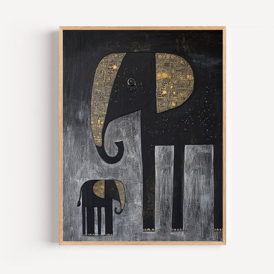 Póster Elefantes africanos — Dúo majestuoso en negro y dorado