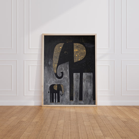 Poster Éléphants africains - Duo majestueux en noir et or — Vierge - living-room