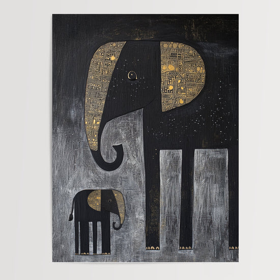Poster Éléphants africains - Duo majestueux en noir et or — Vierge - poster-presentation-produit