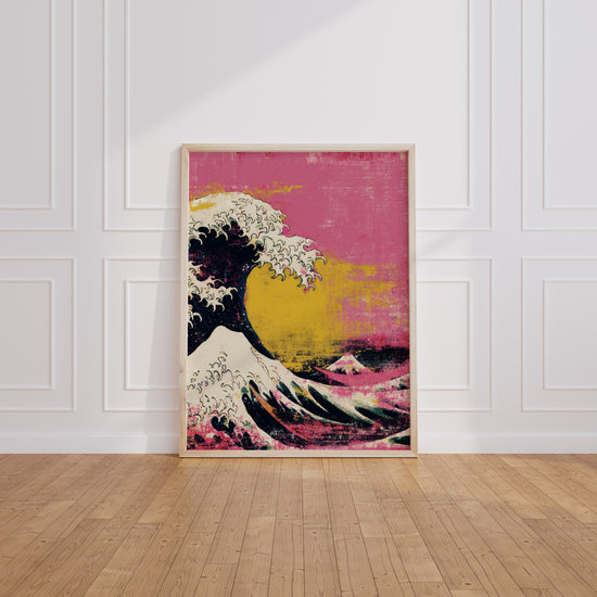 Poster La Grande Vague d'Hokusai - Version rose pop et noir profond — Vierge - living-room