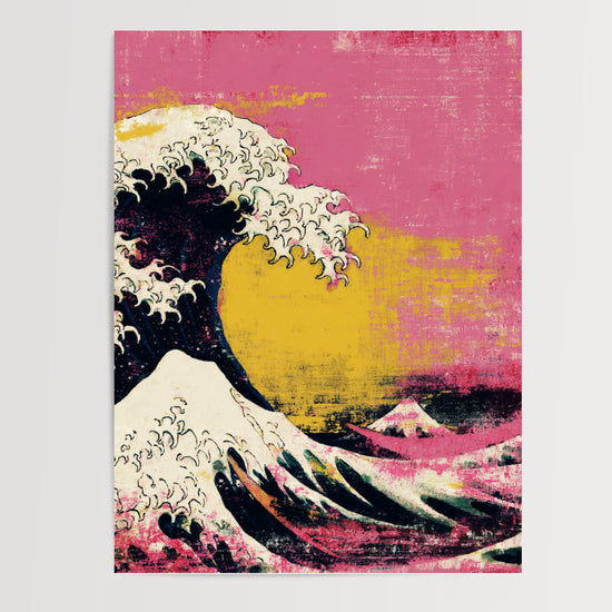 Poster La Grande Vague d'Hokusai - Version rose pop et noir profond — Vierge - poster-presentation-produit