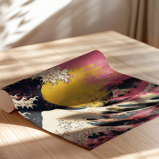 Poster La Grande Vague d'Hokusai - Version rose pop et noir profond — Vierge - poster-enroullé