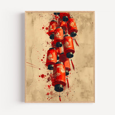 Póster Farolillos chinos rojos — Cascada de luz y fiesta asiática