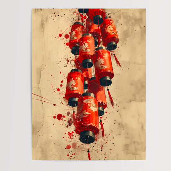 Poster Lanternes rouges - Cascade lumineuse et fête asiatique — Vierge - poster-presentation-produit