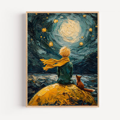 Poster Le Petit Prince - Rêverie sous un ciel d'étoiles