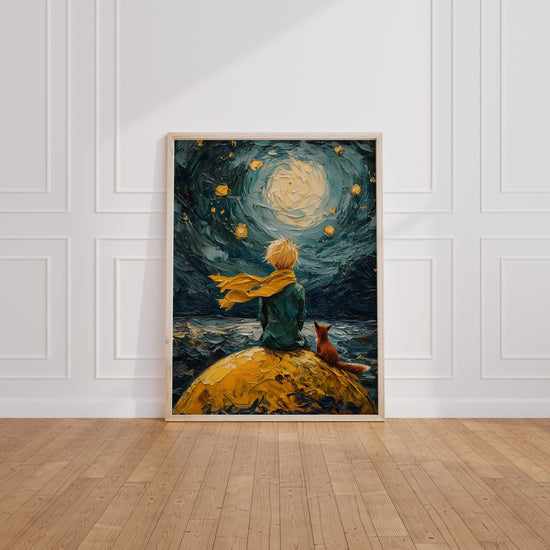 Poster Le Petit Prince - Rêverie sous un ciel d'étoiles — Vierge - living-room