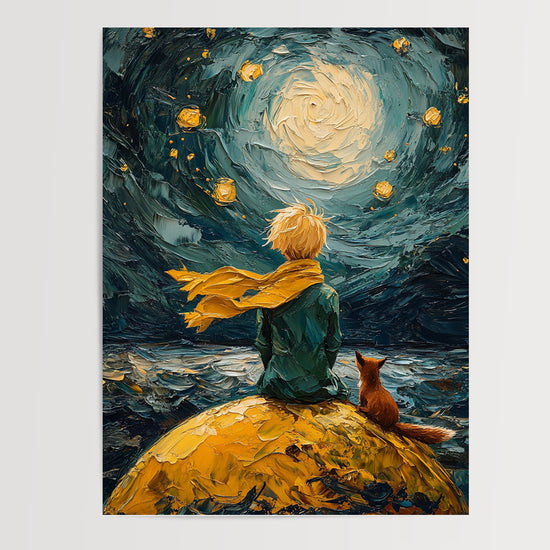 Poster Le Petit Prince - Rêverie sous un ciel d'étoiles — Vierge - poster-presentation-produit