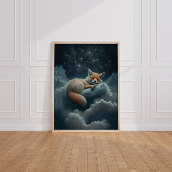 Poster Le Petit Prince - Renard endormi sous un ciel étoilé — Vierge - living-room