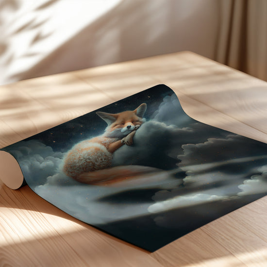 Poster Le Petit Prince - Renard endormi sous un ciel étoilé — Vierge - poster-enroullé