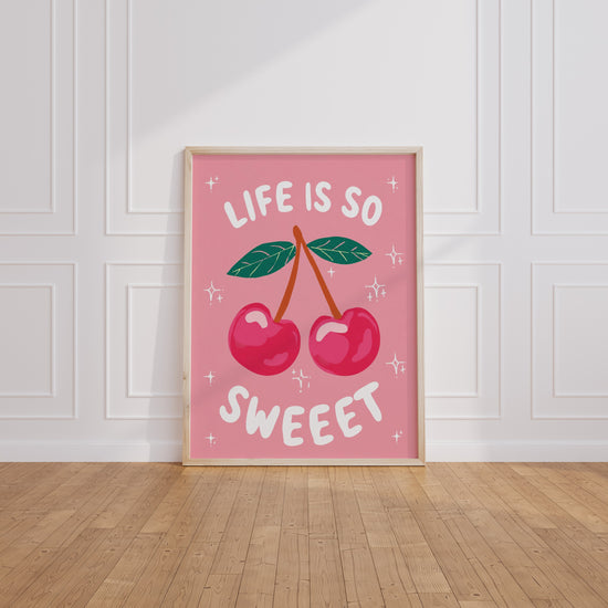 Poster Life is so sweet - Cerises rose bonbon et étoiles pétillantes — Vierge - living-room