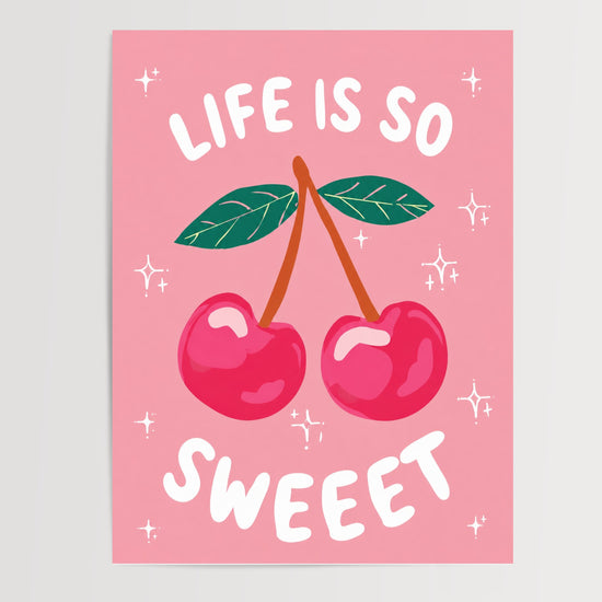 Poster Life is so sweet - Cerises rose bonbon et étoiles pétillantes — Vierge - poster-presentation-produit