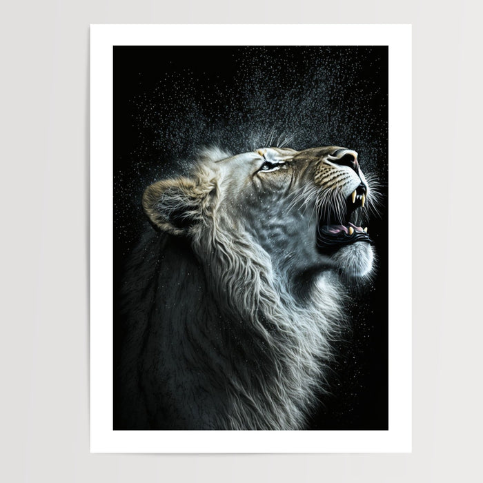 Poster Lion blanc - La force tranquille d'un rugissement royal — Vierge - poster-presentation-produit — passe-partout blanc