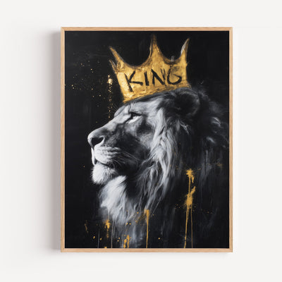 Löwen-Poster mit Krone – Street Art in Schwarz-Gold – KING