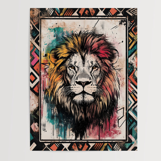 Poster Lion ethnique - Le roi des animaux paré de motifs africains — Vierge - poster-presentation-produit