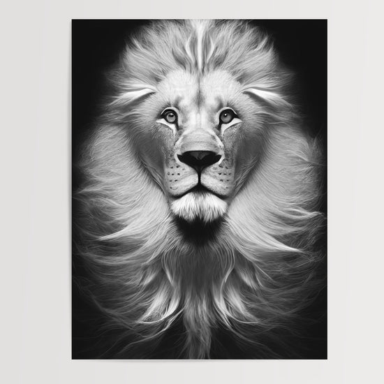 Poster Lion noir et blanc - Le regard puissant du roi des animaux — Vierge - poster-presentation-produit