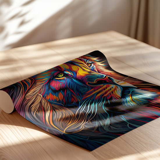 Poster Lion Pop Art - Le roi des animaux en couleurs vibrantes — Vierge - poster-enroullé