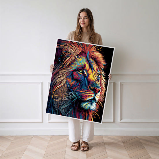 Poster Lion Pop Art - Le roi des animaux en couleurs vibrantes — Vierge - poster-femme-debout