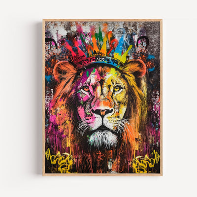 Crowned Lion Street Art Poster — Rebellious City Vibes