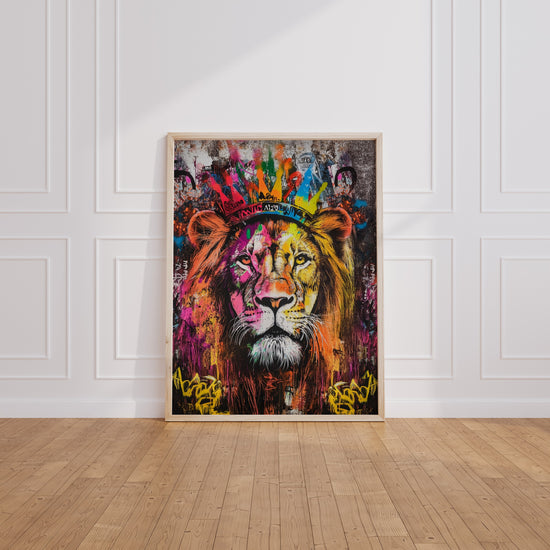 Poster Lion street art - L'esprit rebelle des murs de la ville — Vierge - living-room