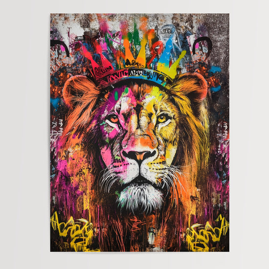 Poster Lion street art - L'esprit rebelle des murs de la ville — Vierge - poster-presentation-produit