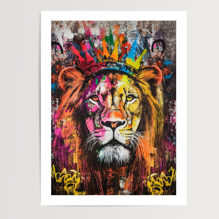 Poster Lion street art - L'esprit rebelle des murs de la ville — Vierge - poster-presentation-produit — passe-partout blanc