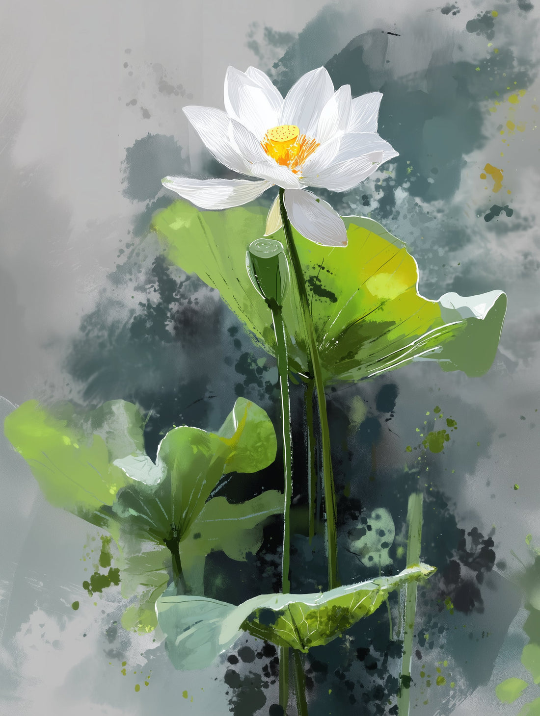 Poster Lotus blanc - Une fleur paisible au cœur du feuillage